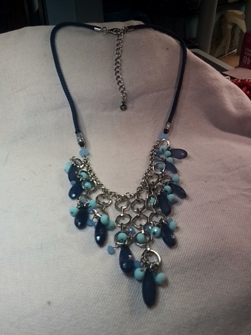 LOFT Navy and Light Blue Cluster Bib Necklace